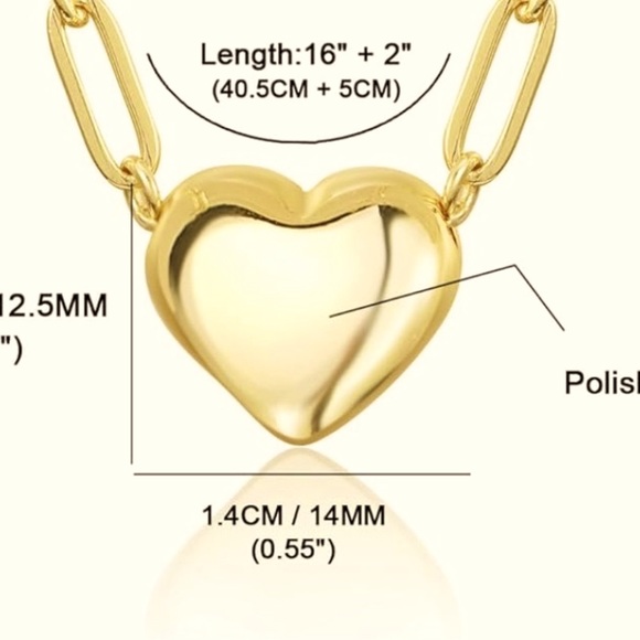RESTOCKED!!  14k Gold plated puffy heart necklace on paperclip chain💛✨ - Picture 5 of 5